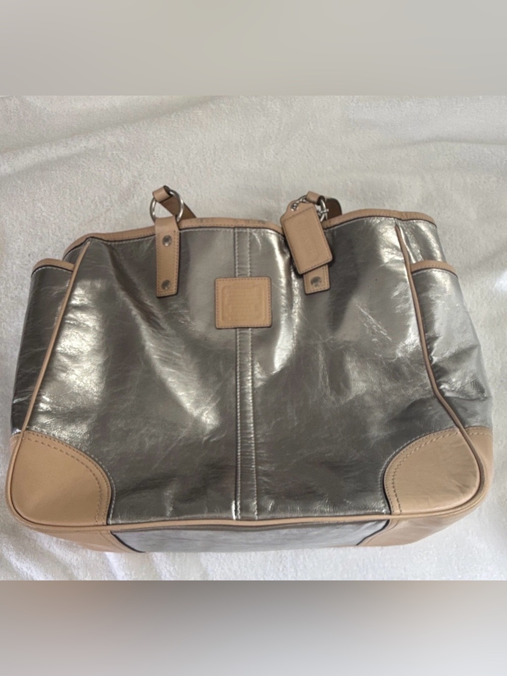 Metallic Silver and Tan Tote Bag - Classic Everyday Carry
